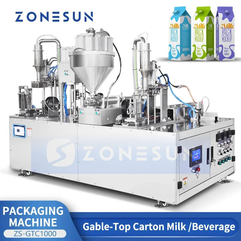 ZONESUN Semi Automatic Milk Yogurt Gable Top Packaging Machine Filler Carton Filling Equipment ZS-GTC1000