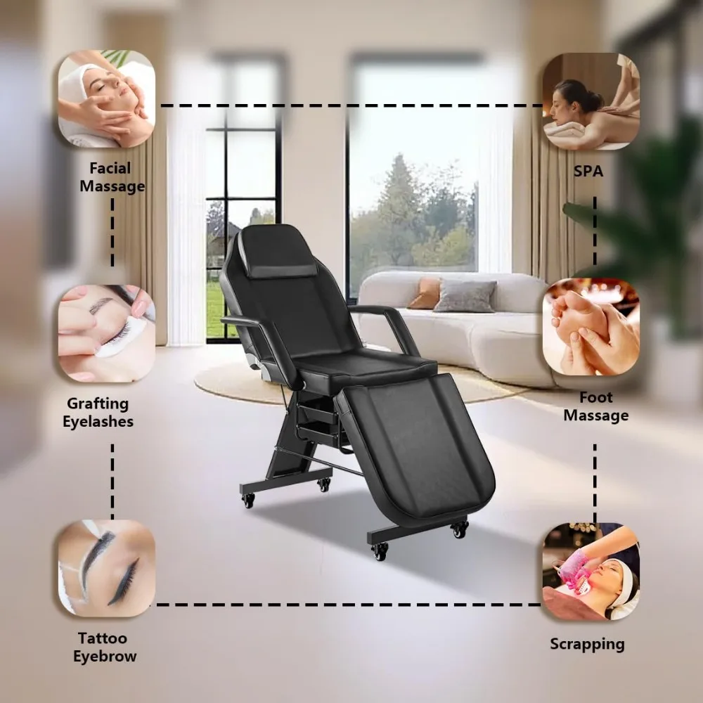 Facial Chair with Wheel Tattoo Chair for Client Beauty Chair Artist Spa Bed Removable Headrest for Client, Esthetician, Artist, image 6