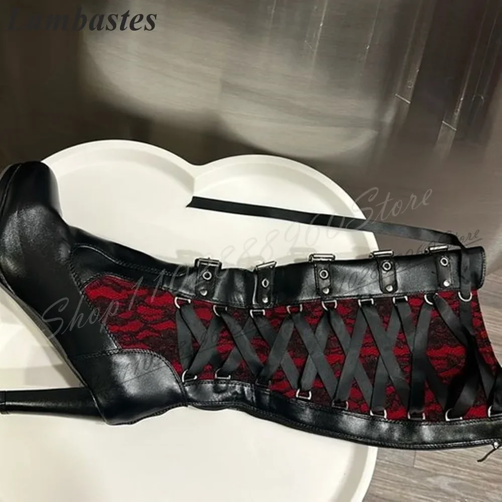 الربط الركبة عالية الأسود الصليب تعادل فارس الأحذية مكتنزة أحذية عالية الكعب للنساء عودة سستة أشار تو الأحذية نمط الغربي