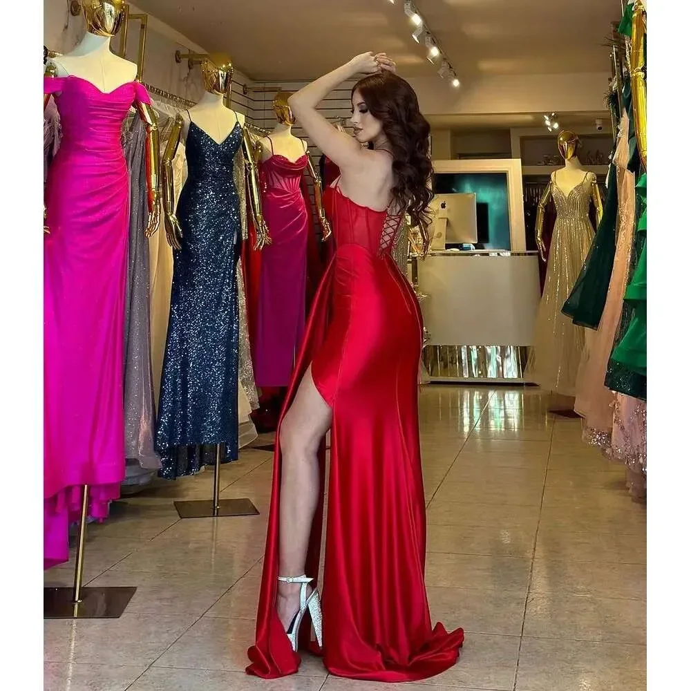 Sexy Mermaid Ball Dress Long Sweetheart Wrinkle Floor Long Dress High Edge Split Party Birthday Evening Dress Customized