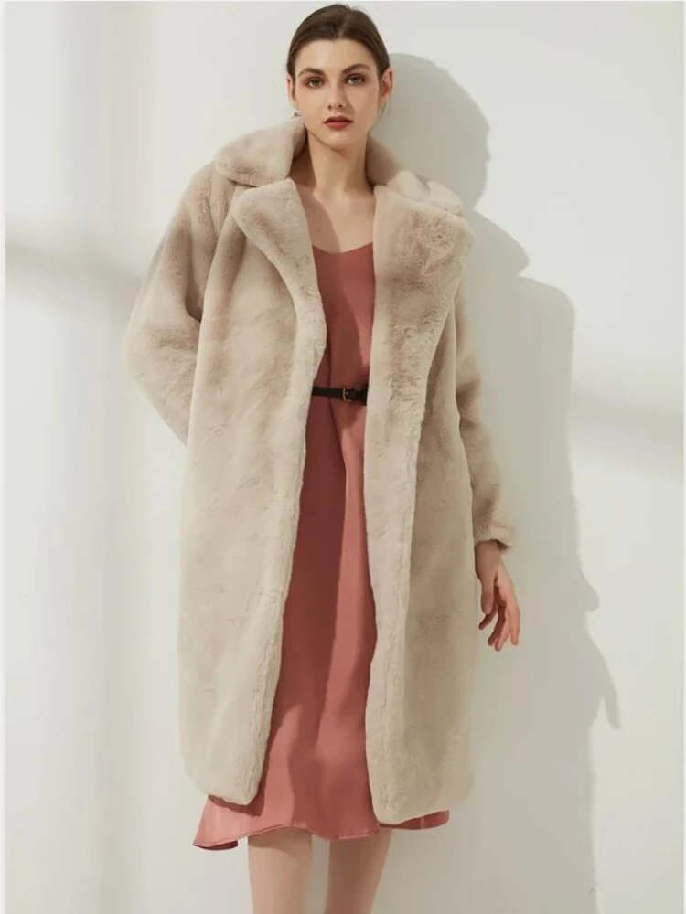 

New 2024 Women Autumn Winter Casual Loose Faux Rabbit Fur Long Jacket Thickened Faux Fur Coat Furry Warm Fur Outerwear