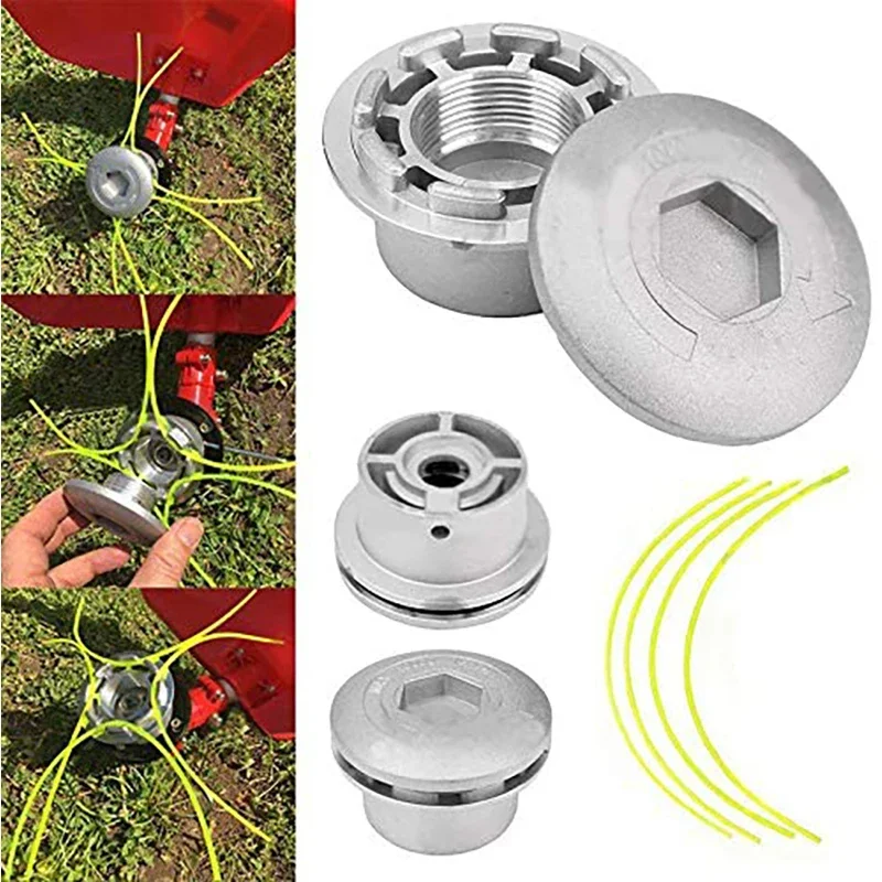 Universal Alumínio Grass Trimmer Cabeça Com 4 Linhas Brush Cutter Cabeça Thread Nylon Grass Linha de Corte Cabeça para Lawn Mower Prata
