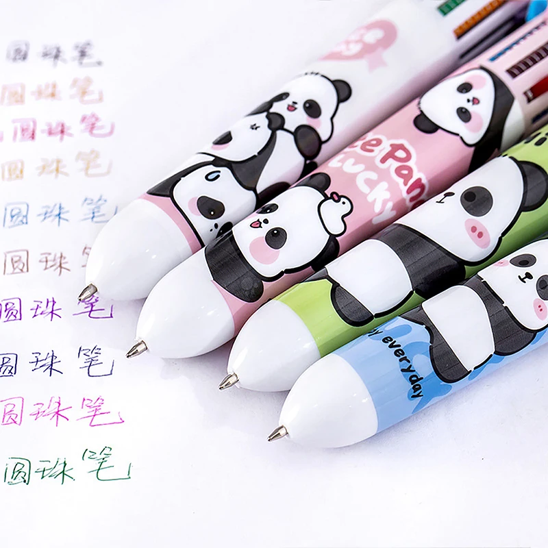 1 buah pena bolpoin 10 warna Panda lucu kreatif kartun Kawaii beruang hitam putih pena multiwarna hadiah alat tulis sekolah