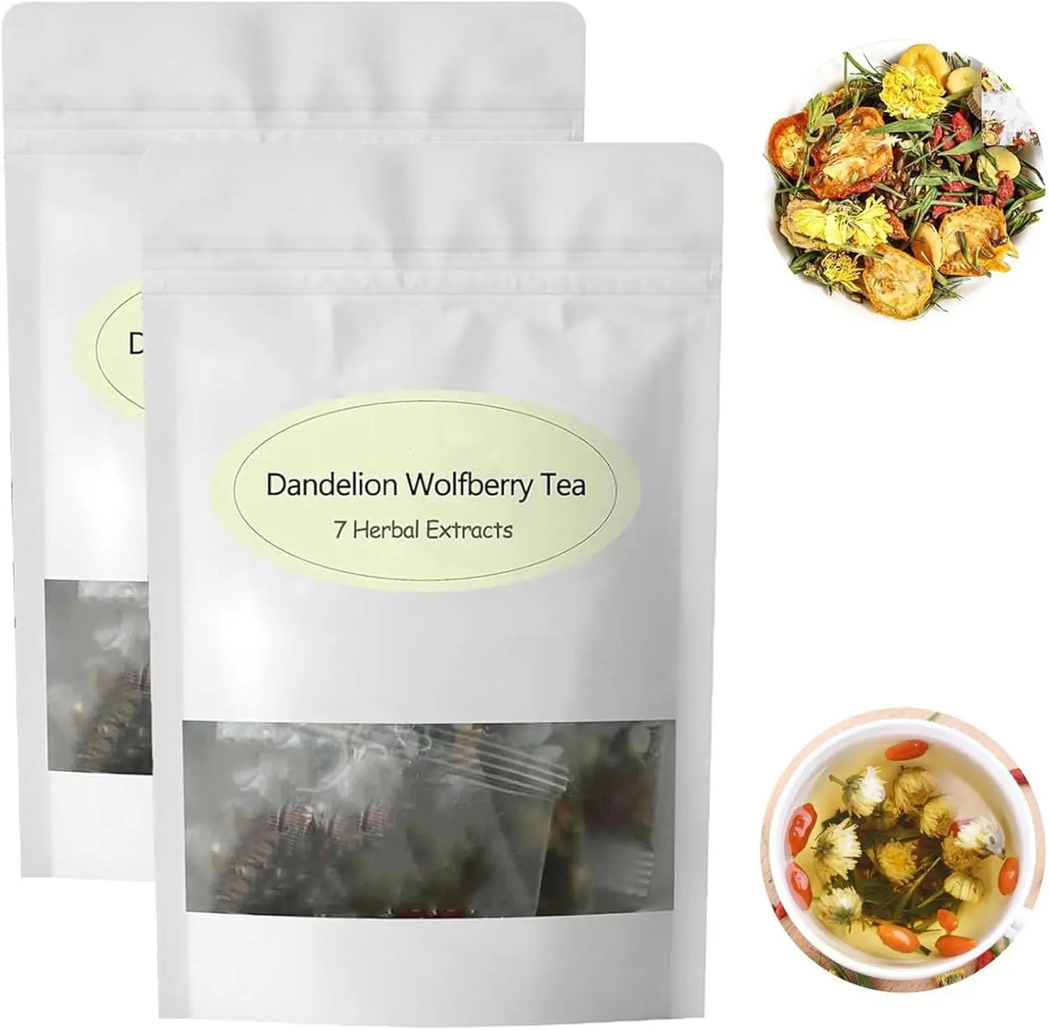 

Dandelion Wolfberry Tea Organic - Kidneys & Liver Tea Seven Herbal Ingredients Natural Blend Sweet Taste 2 Bags 24 Pcs