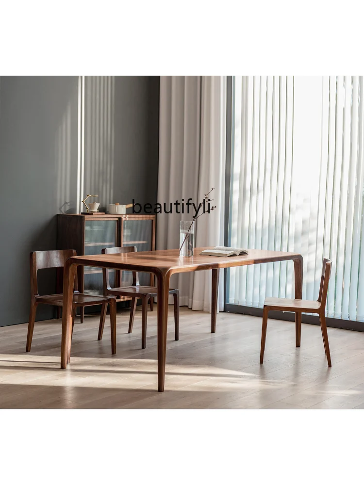 Furniture Solid Wood Dining Tables and Chairs Set Black Walnut Wooden Table Nordic Japanese Entry Lux Rectangular Thickened