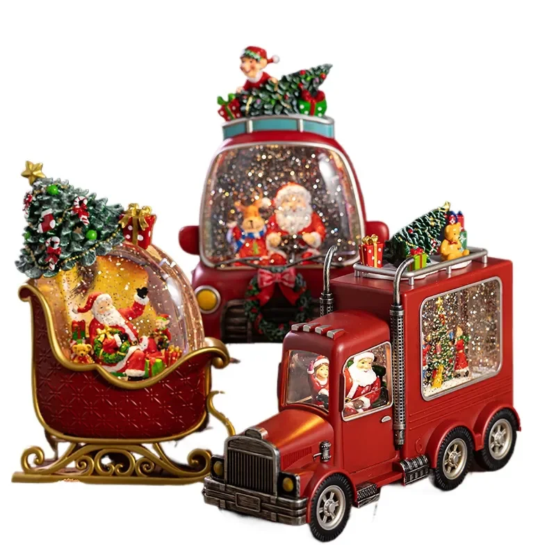 for Christmas Music Box Crystal Ball Old Man Scene Snow Car Children Train Little Boy Gift