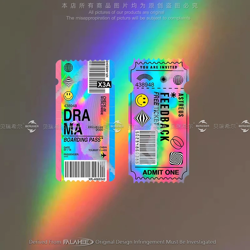 Reflective Colored Vintage Admission Ticket Stickers Creative Luggage Case Glass Decorative Cyberpunk Car Vinyl Motorcycle Decal