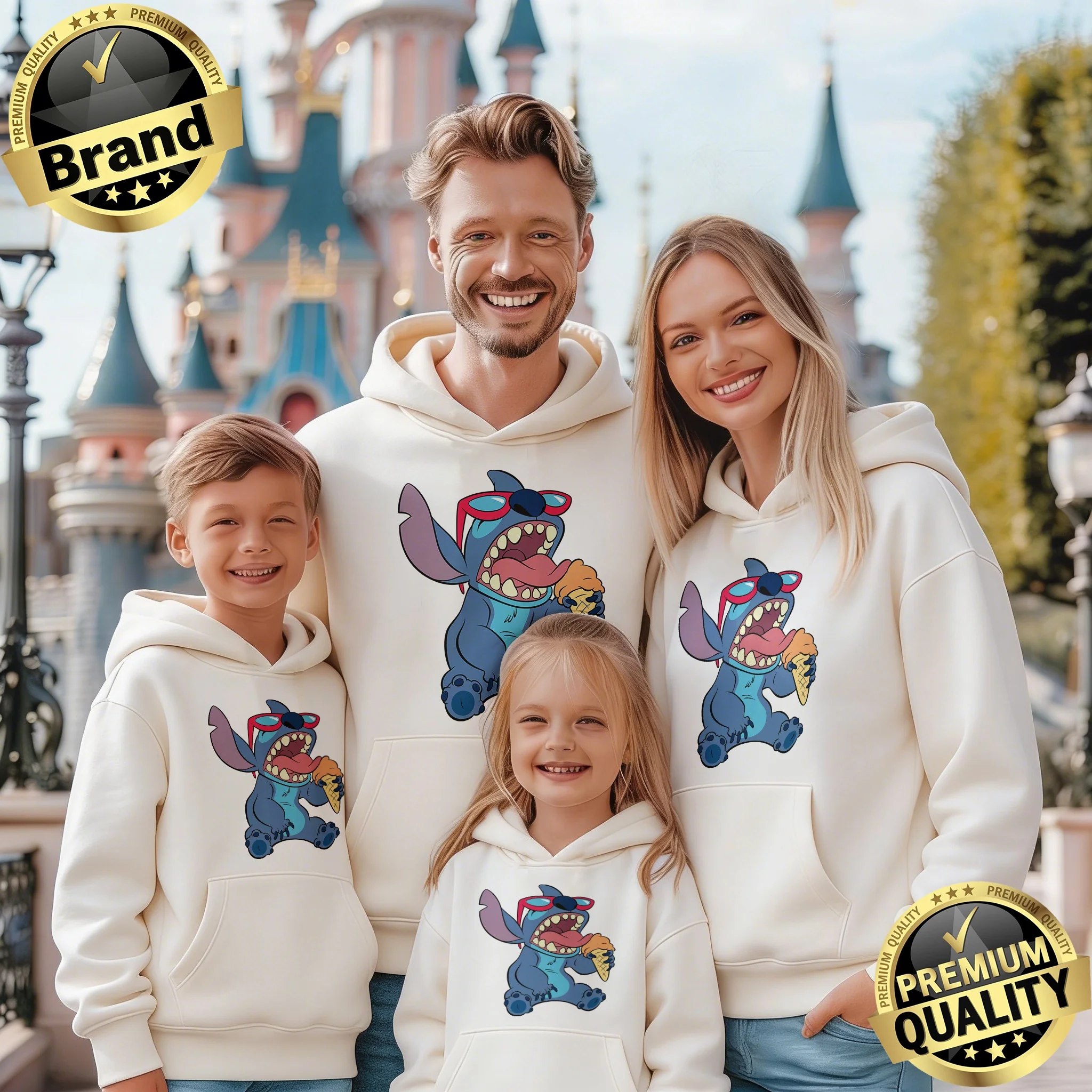 

Комплект для родителей и детей: худи из чистого хлопка с узором Дисней Стич, осень-зима 2026, цельный, утепленный, унисекс, повседневный топ