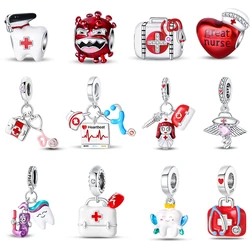 100% 925 Sterling Silver Emergency Kit Stethoscope Dentist Career Charms Pendants Fit 925 Original Bracelets DIY Jewelry