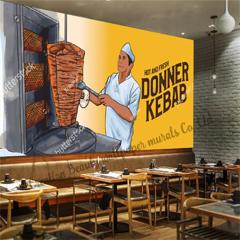 Custom Fast Food Kebab Wallpaper Industrial Decoration Mural Restaurant Snack Bar Kitchen Background Wall Papel De Parede