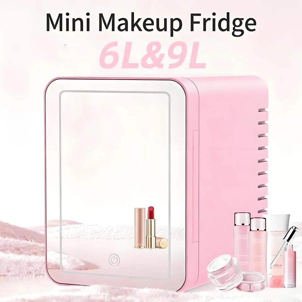 

E-ACE 6L&9L Car Beauty Refrigerator Mini Cosmetics Refrigerator With Makeup LED Lights Home 12V&220V Car Dual-use Insulated Box