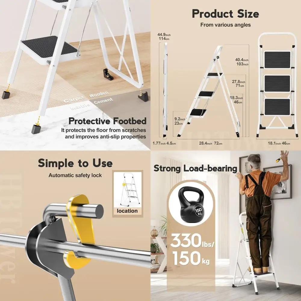 

Стремянка 3-ступенчатая складная лестница, легкая портативная стремянка с противоскользящей педалью, лестницы с удобными поручнями, 330 л