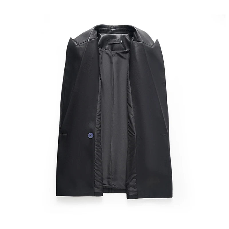 2025 New Women's Sheepskin Blazer Jackets Fashion Office Ladies Chic Single Button Lace-up Belt Casual Slim Split Leather Coats