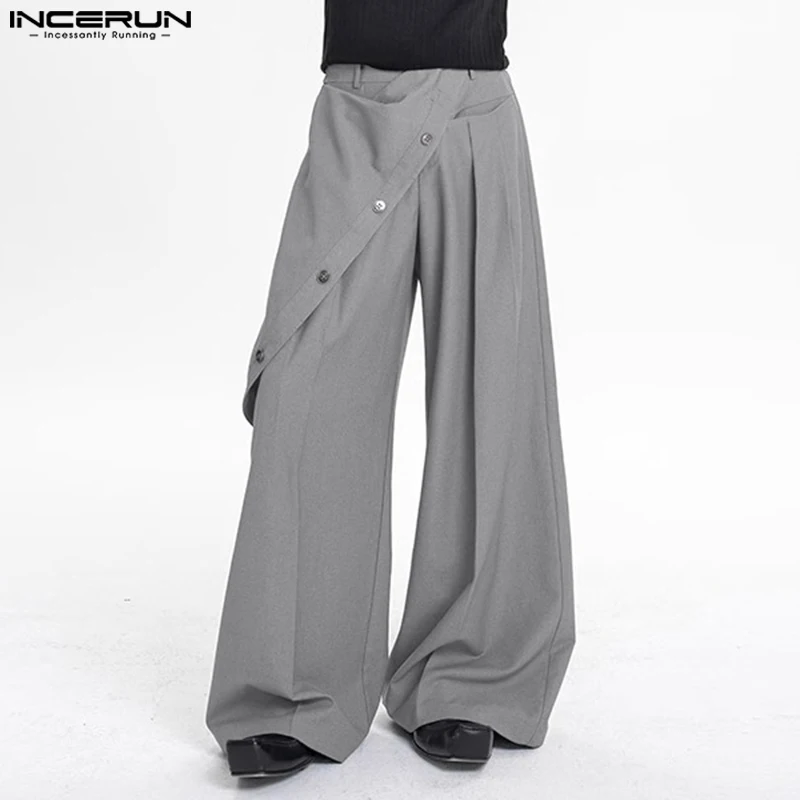 INCERUN 2024 Korean Style Trousers Stylish Mens Side Detachable Pants Male City Walk Deconstruction Design Solid Pantalons S-5XL