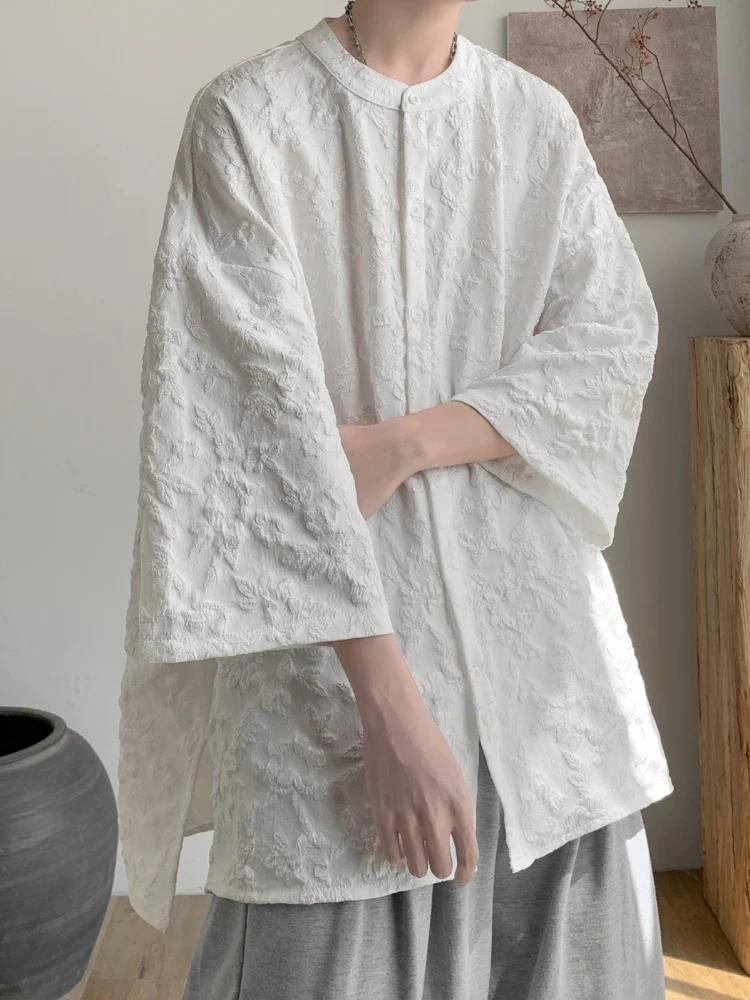 

New Chinese Style Texture Short Sleeve Shirt Men's Summer Trendy Brand Fashionable High-End Feelings Seven Sleeve Shirts