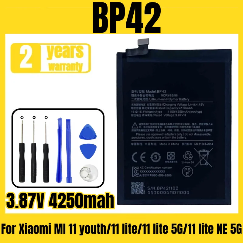 

Applicable to Xiaomi MI 11 youth/11 lite/11 lite 5G/11 lite NE 5G battery BP42 mobile phone battery,free tool 3.87V 4250mah