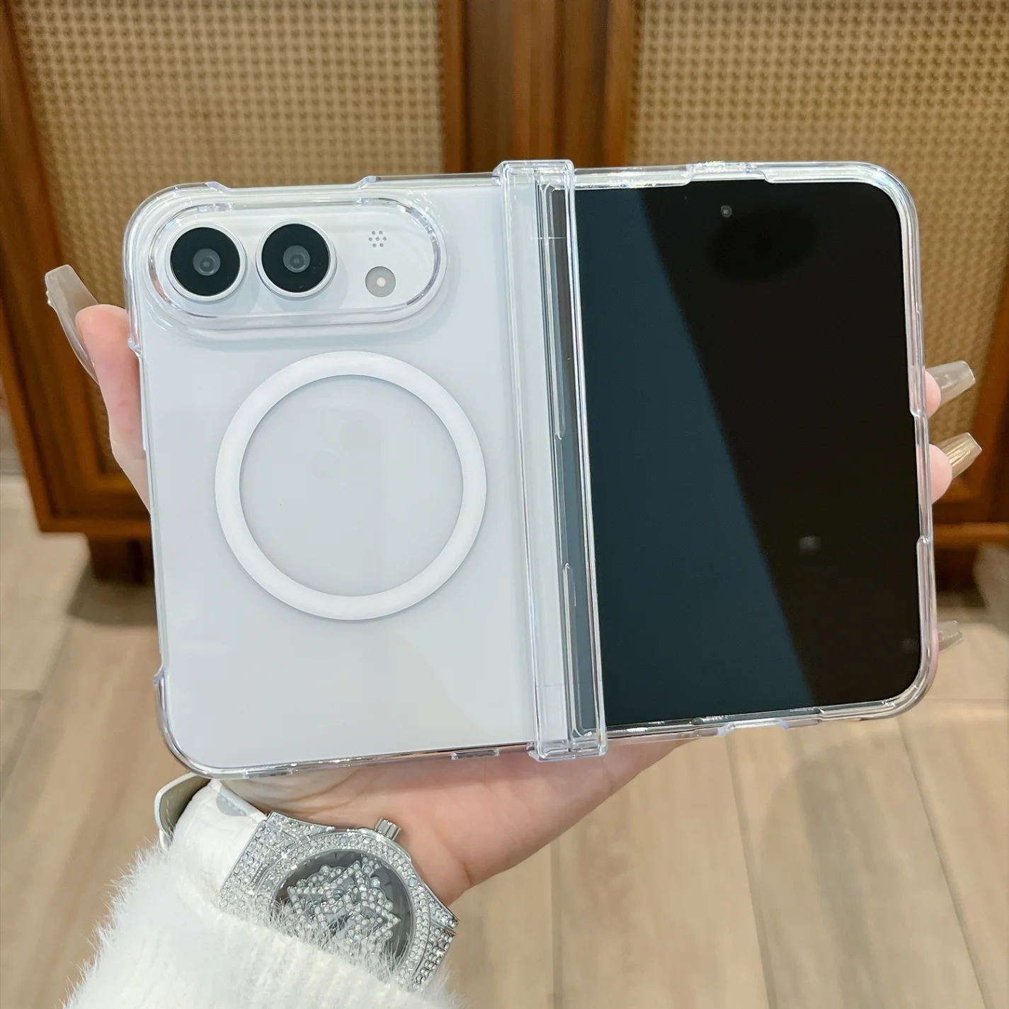 Luxury Transparent Mirror Magnetic for Magsafe Phone Case for IPhoneUltra 18Fold Hinge 3in1 Slim Shockproof Cover for IPhone Duo - view 2