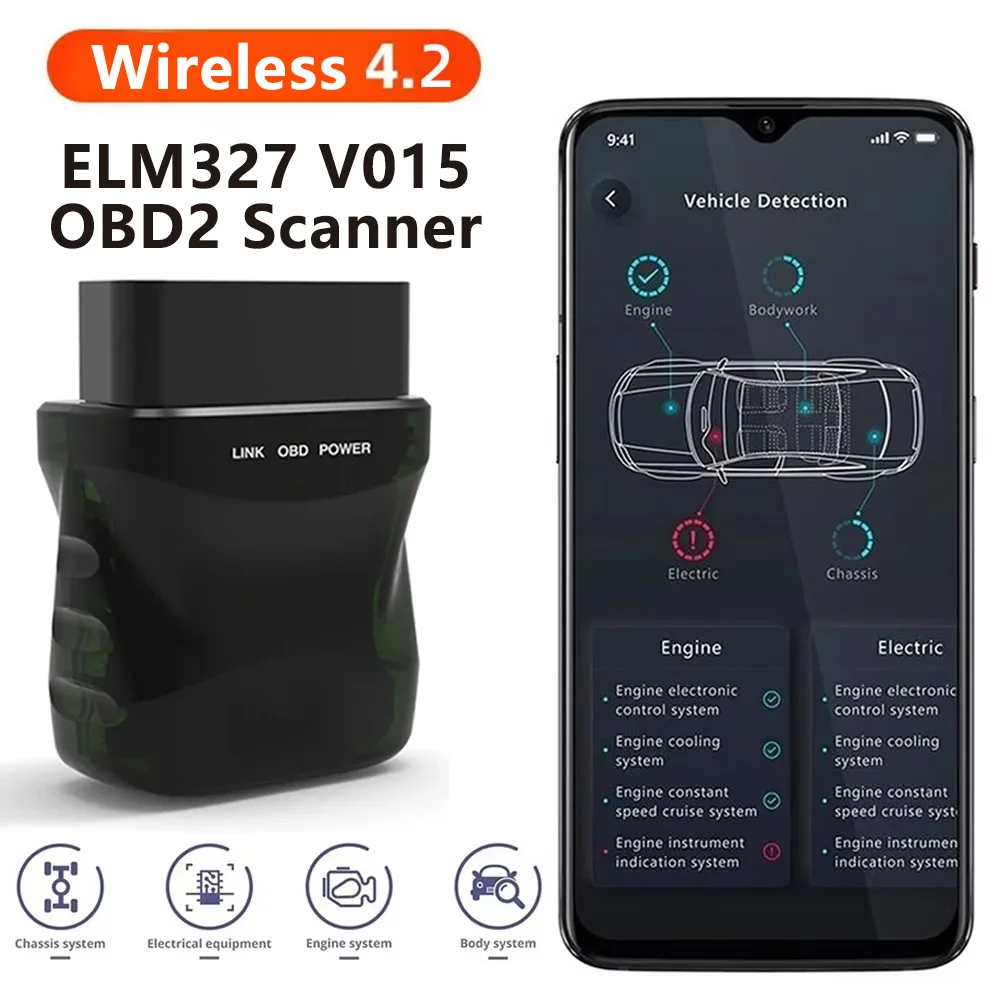 Car Engine Fault Code Reader OBDII Diagnostic Scanner Tool Wireless 4.0 With Automatic Scanning Check Engine Light For IOS/Andro