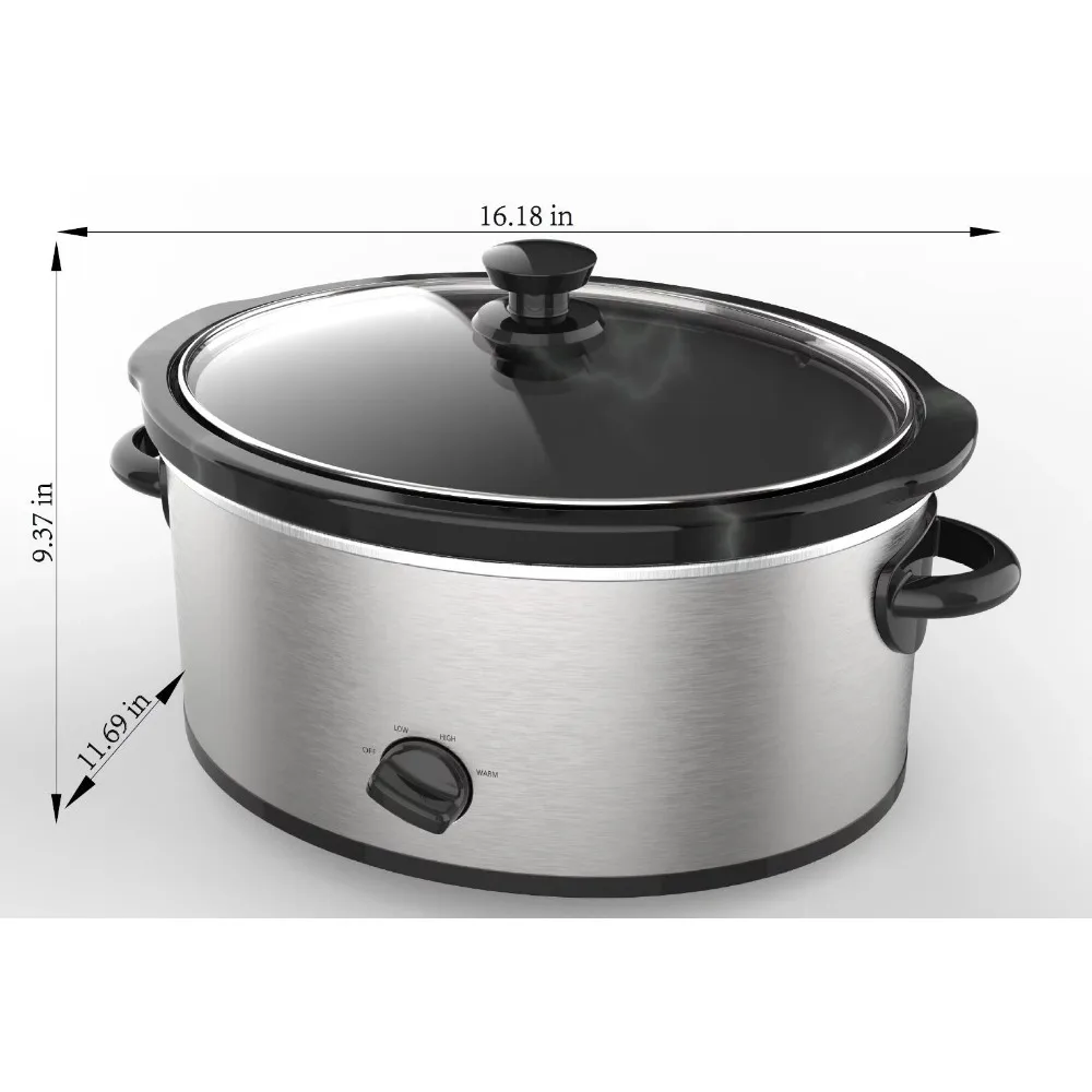 Stainless Steel  Glass Lid  6-Quart Oval Slow Cooker