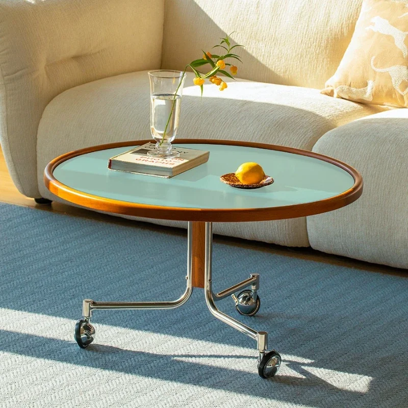 

Medieval style designer removable stainless steel round coffee table household living room sofa coffee table solid wood