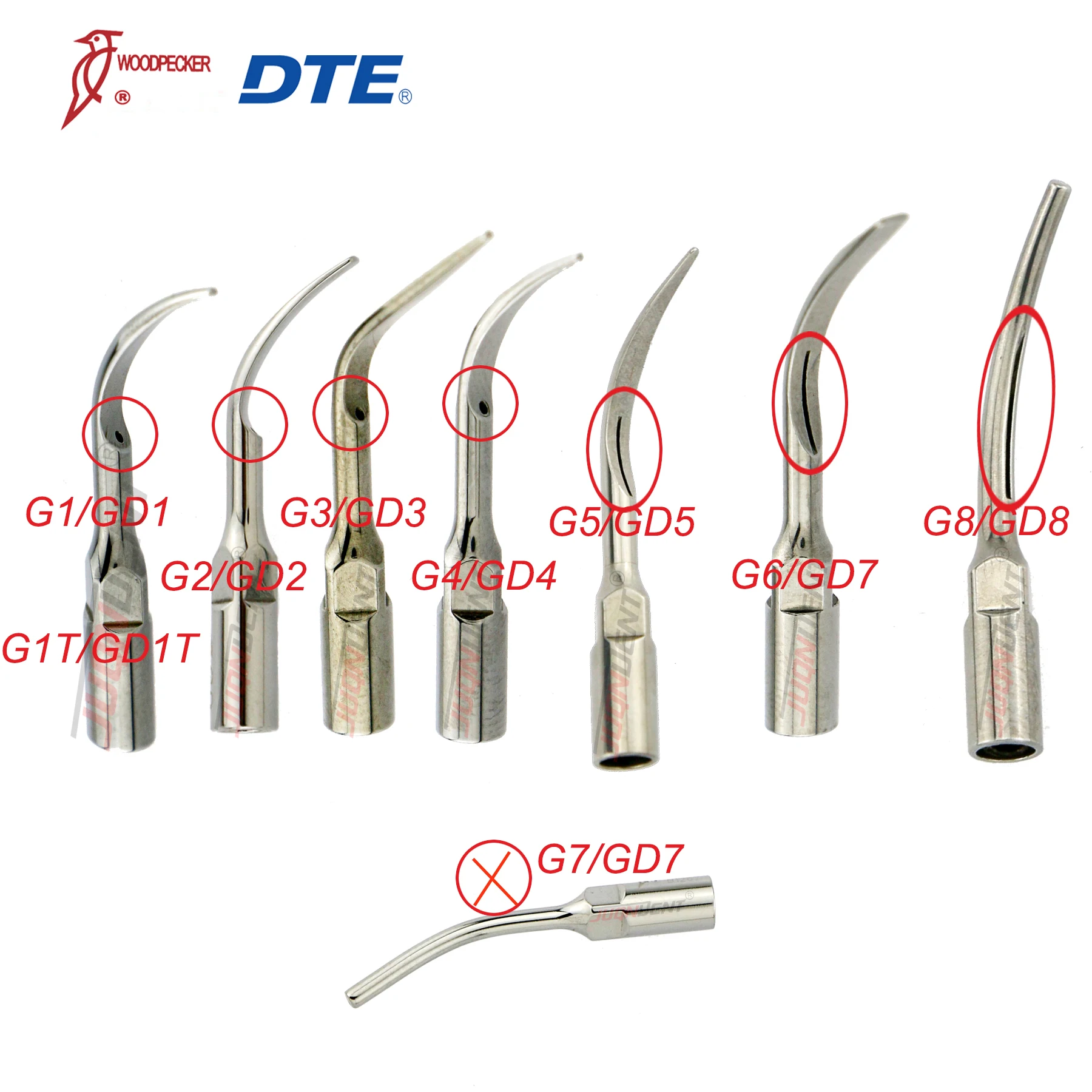 Original Woodpecker Ultrasonic Scaling Tip Dental Scaler Tips G1 G2 G3 G4 G5 G6 G7 G8 Fit EMS Satelec Acteon Dental Tools