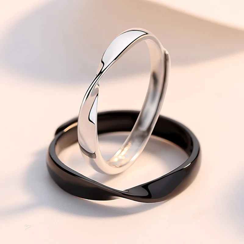 New Mobius Couple Rings For Women Men Simple Black White Adjustable Simple Ring Fashion Wedding Birthday Proposal Gifts