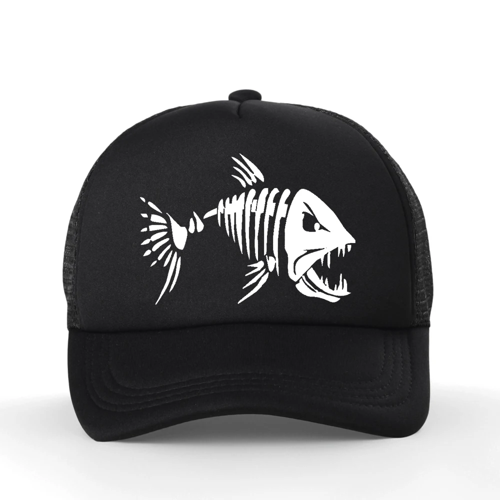 Cartoon Fish Bones Mesh Baseball Hat Men Outdoor Fishing Skeleton Fish Bone Adjustable Caps women sun hat