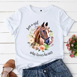 Just A Girl Love Horse Women T Shirt summer Short Sleeve O Neck Tshirts Horse Animal Print lady Clothes Tee top Female T-shirt