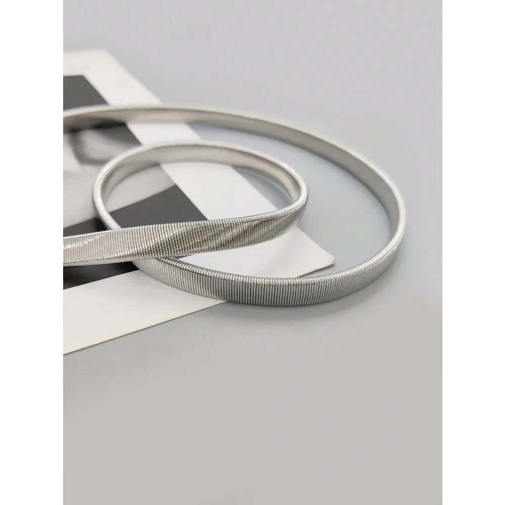 1pc Silver Elastic Metal Waist Chain Belt For Women, Suitable For Daily Wear With Dresses And Coats