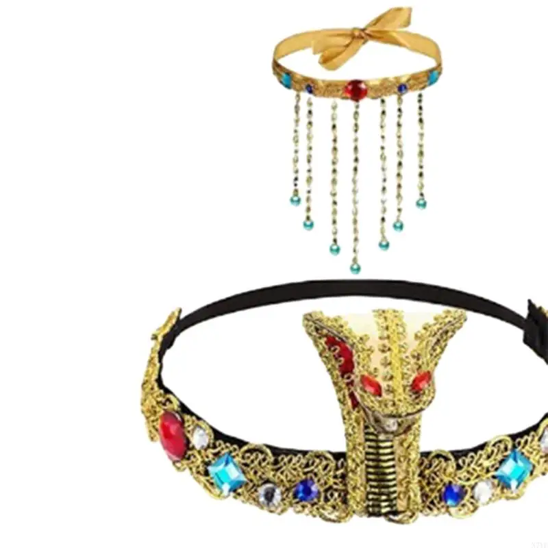 N7YF Halloween Egyptian Headpiece Costume Accessories Arm Cuffs Cobras Headpiece