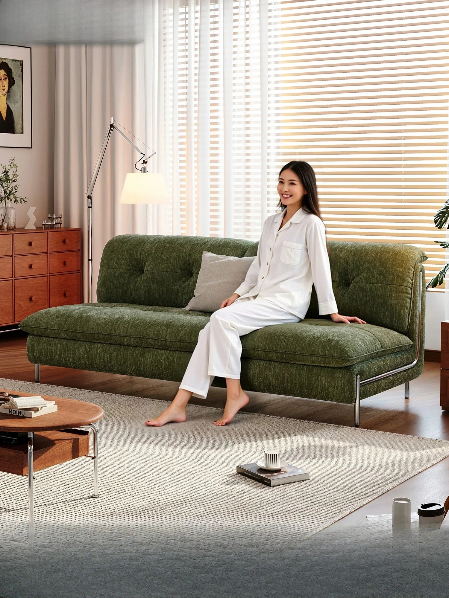 DSA modern minimalist light luxury fabric sofa three-person double simple modern beige fashion living room sofa