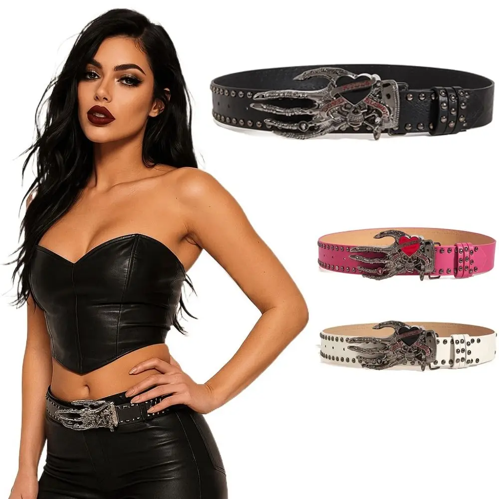 

Versatile Retro Skull Belt Y2K Punk Style Leather Belt Adjustable PU Leather Gothic Belt for Women