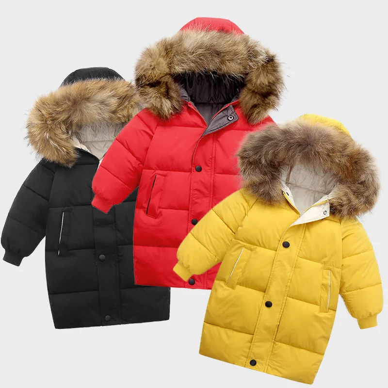 Large Fur Collar Kids Coats Boys Girls Thickened Down Jacket Children Winter Outerwear Teenager Hooded Casual Clothing 2-10Y