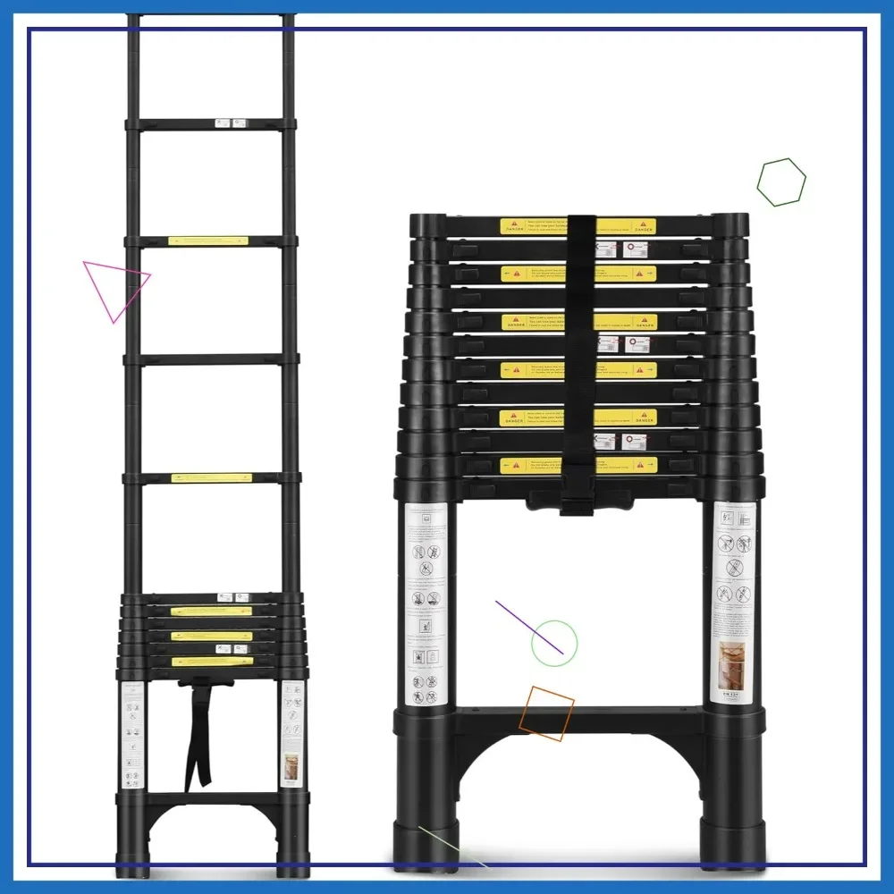 

Алюминиевая телескопическая лестница 15,5 футов с треугольными стабилизаторами, нескользящими ножками, грузоподъемностью 330 фунтов для дома и улицы