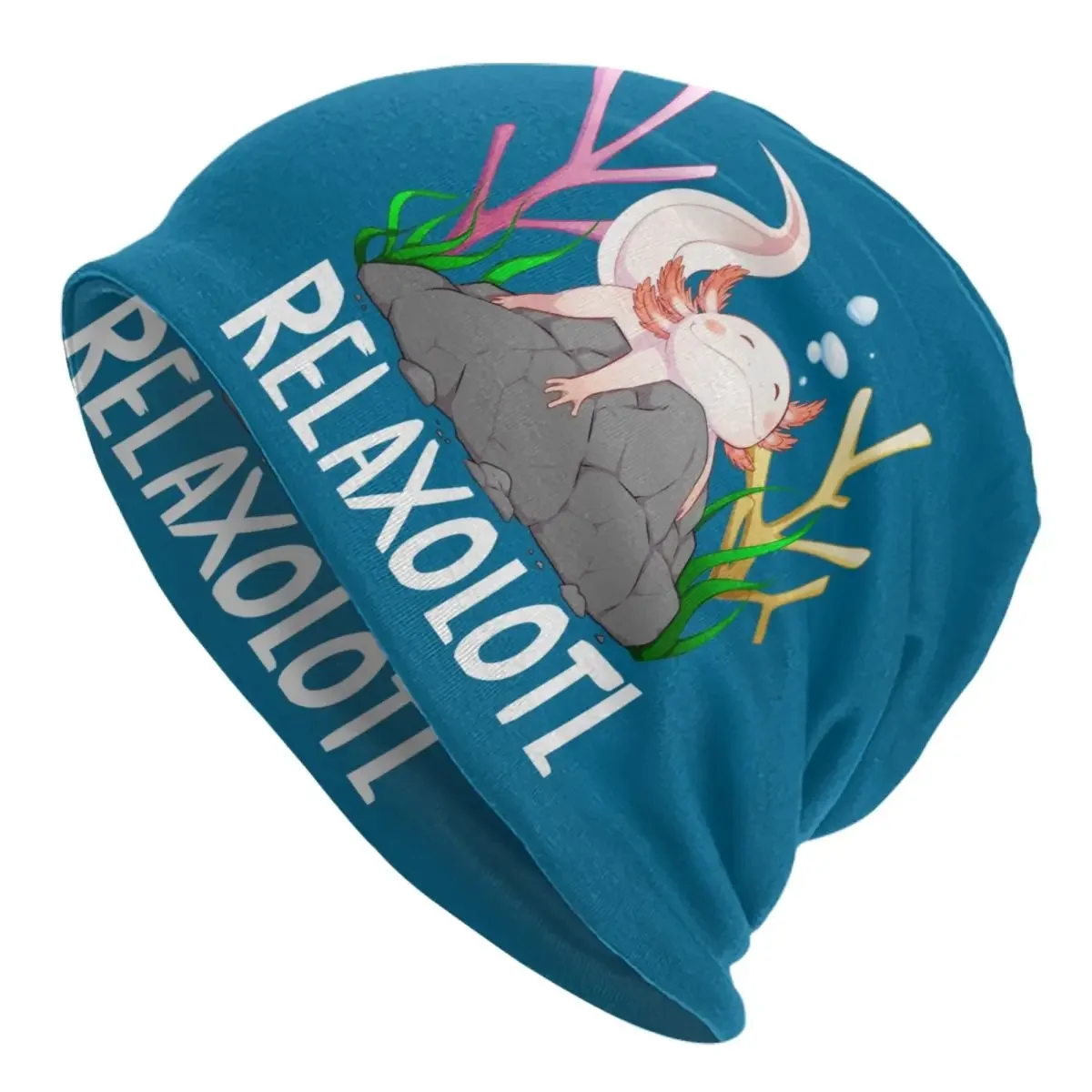 Relaxolotl Cute Relaxing Axolotl Bonnet Hat Knitting Hats Women Fashion Unisex Adult Salamander Animal Warm Winter Beanies Cap