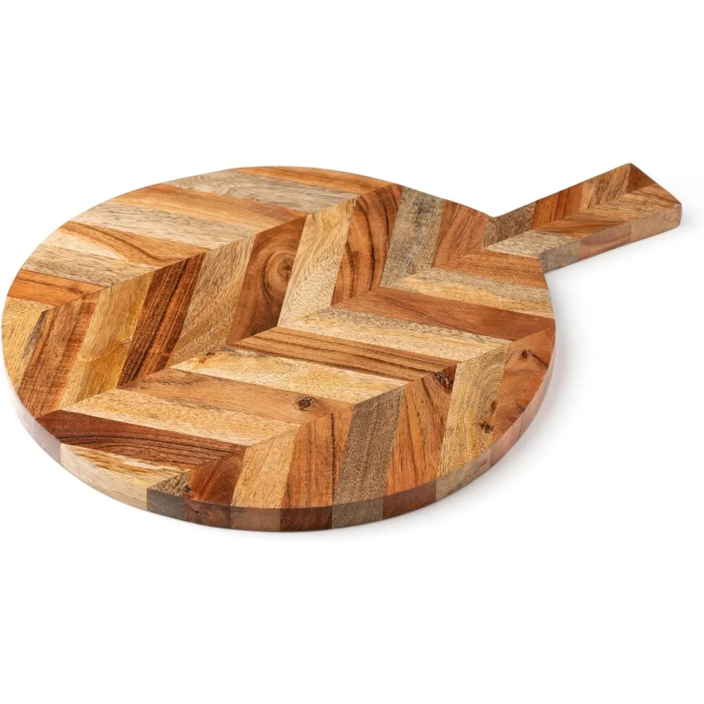 

Деревянная разделочная доска и разделочная доска с ручкой для мяса, сыра, овощей, хлеба и мясных изделий - декоративная круглая