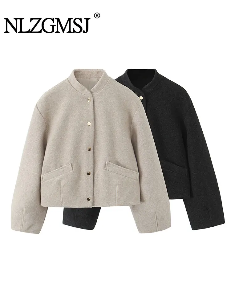 

NLZGMSJ Chic Women Jackets Stand Collar Long Sleeve Coat New Fashion 2025 Autumn Casual Holiday Coat