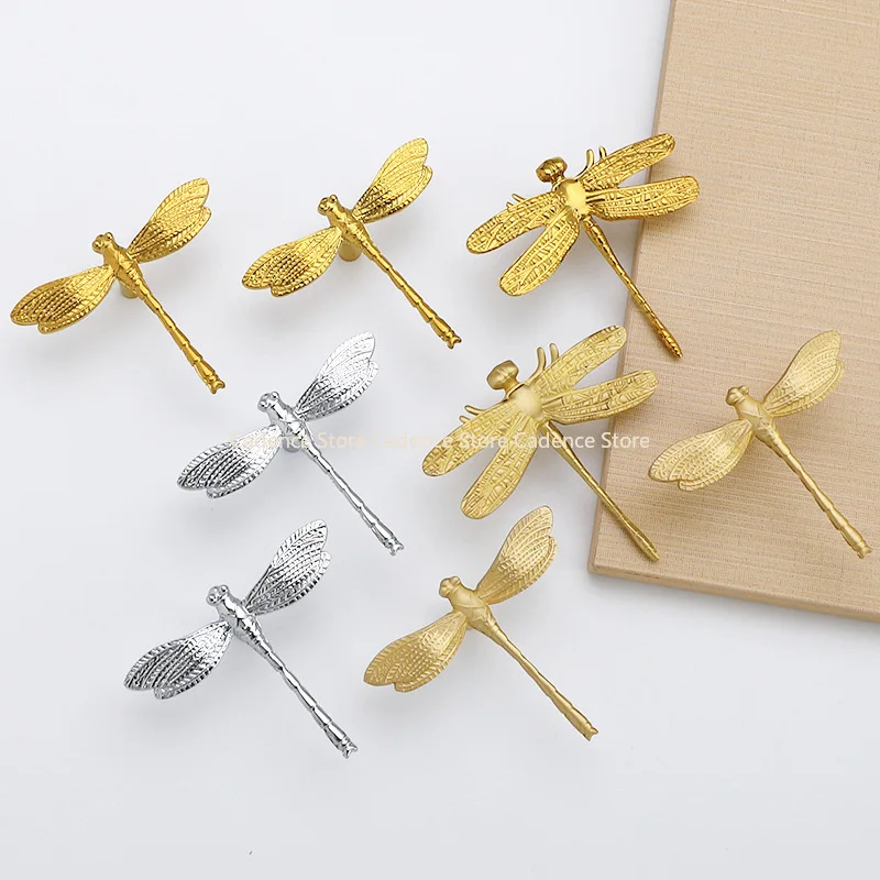 French Light Luxury Bright Gold Brass Dragonfly Handle Creative Drawer Cabinet Door Nordic Copper Single Hole Small Handle