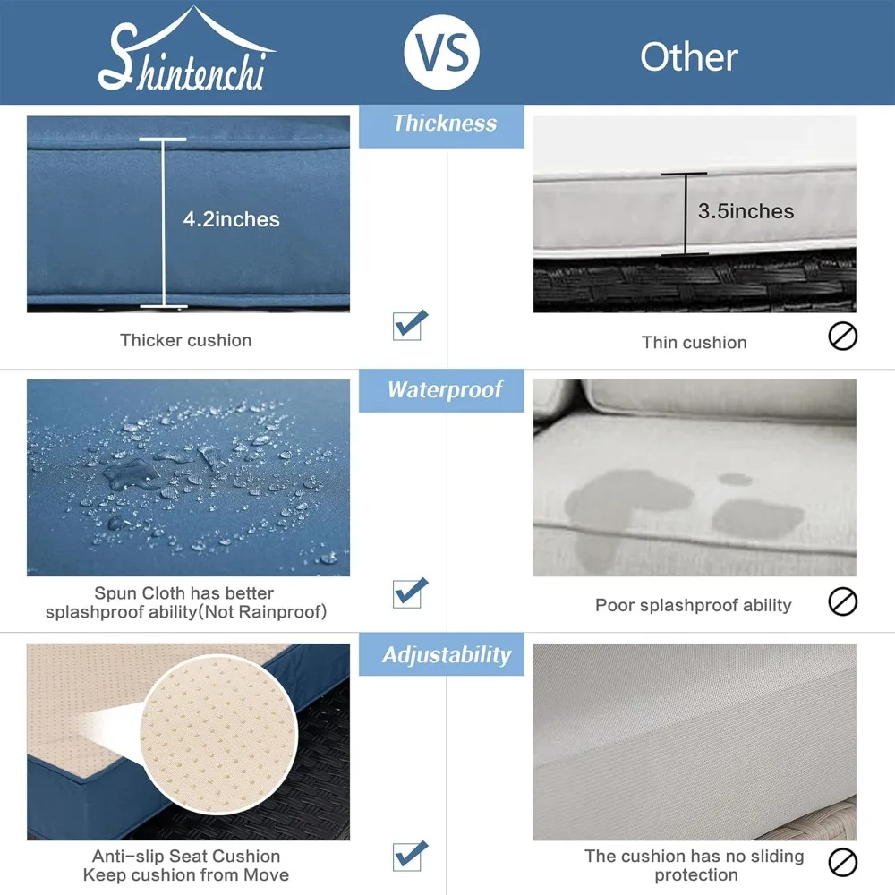 5-teiliges Sofa für die Terrasse im Freien, Möbelsets aus PE-Korbgeflecht, Gesprächssets mit waschbaren Kissen, Couchtisch aus Glas