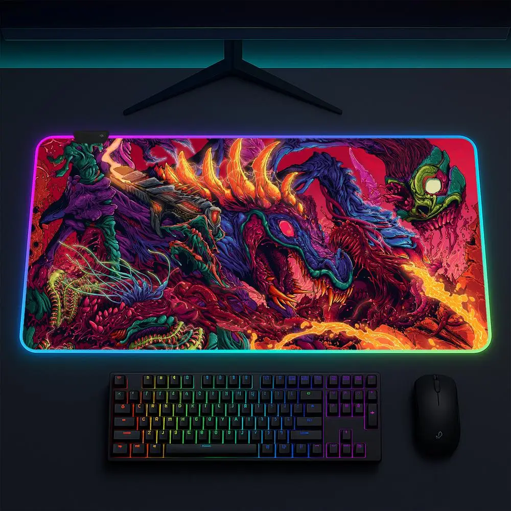 

Коврик для мыши Cs2H-HyperBeast, игровой коврик для мыши в стиле аниме, светодиодные настольные коврики с подсветкой, резиновые настольные коврики XXL RGB
