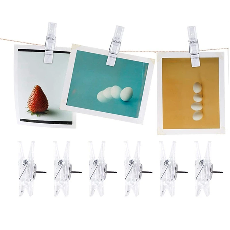 100 Uds Mini Clips de fotos transparentes Mini pinzas para la ropa Clips Mini Clips de plástico transparente carpeta de papelería