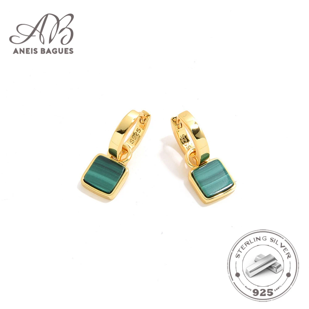 

Aneis Bagues Vintage Natural Malachite Round Drop Earrings For Women 925 Sterling Silver Gold-plated Fine Jewelry Hoop Earrings