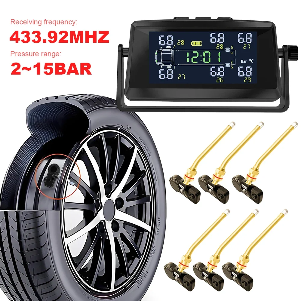

Tire Pressure Monitoring System with 6 Sensors USB/Solar TPMS Tire Pressure Monitor System for RV Trailer Truck