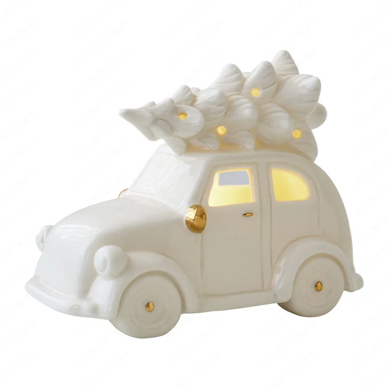 New Ceramic Christmas Snowman Car Tabletop Home Ornament Christmas Gifts Small Scene Arrangement Props
