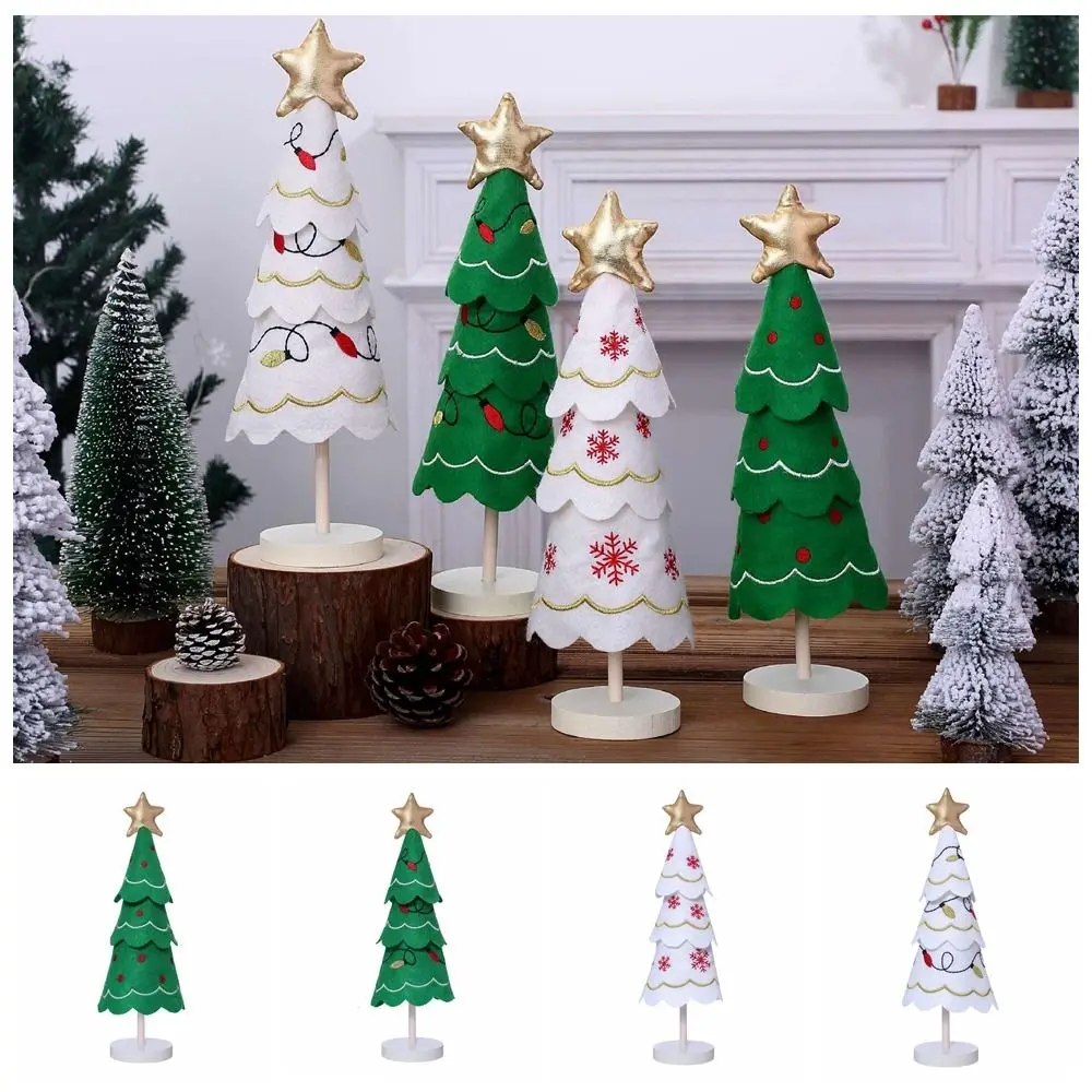 

3D Christmas Tree Wooden Ornament Fabric Embroidery Christmas Decoration Three-dimensional Cute Tabletop Small Ornaments Party