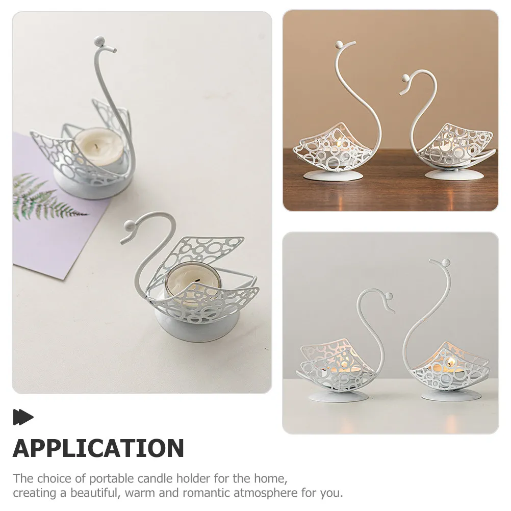 2Pcs Metal Hollow Swan Holders Iron Candlesticks Table Centerpiece Decor Romantic Wedding Anniversary Party Home Accent