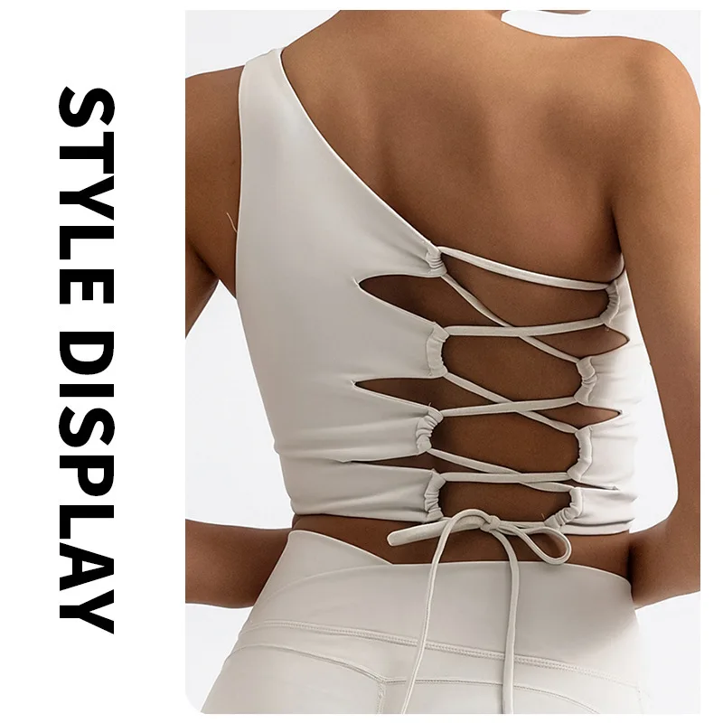 

Women Yoga Tank Top 2025 New Women's One Shoulder Drawstring Sports Backless Strap Quick Dry Yoga Running Casual Vest