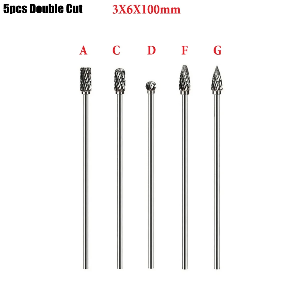 5PCS Carbide Burr Set-Dremel Rotary Tool 100mm 1/8 Inch Shank For Woodworking Grinding Carvin Power Tool Accessories