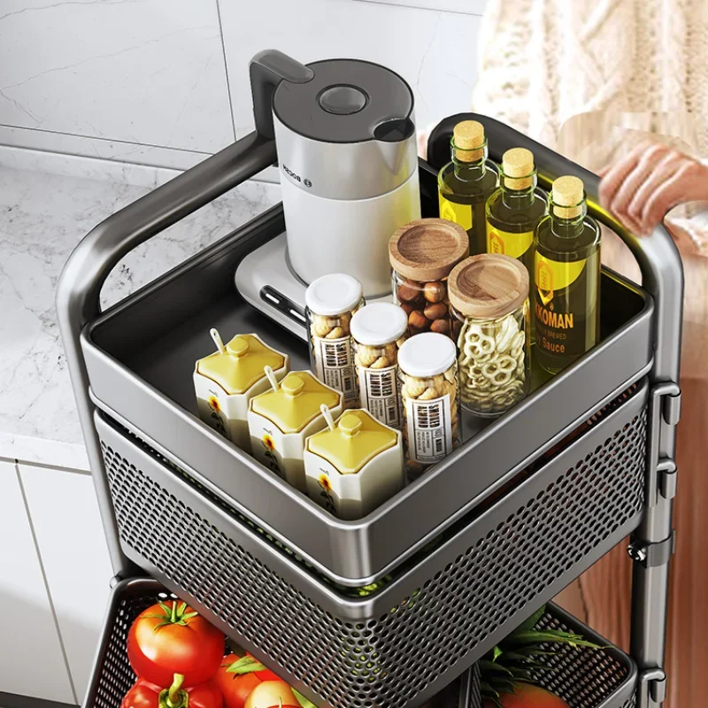 Storage Kitchen Service Cart with Wheels Cosmetic Trolley Portable Rollers 회전트롤리 Multi-layer Vegetable Basket Corner Storage