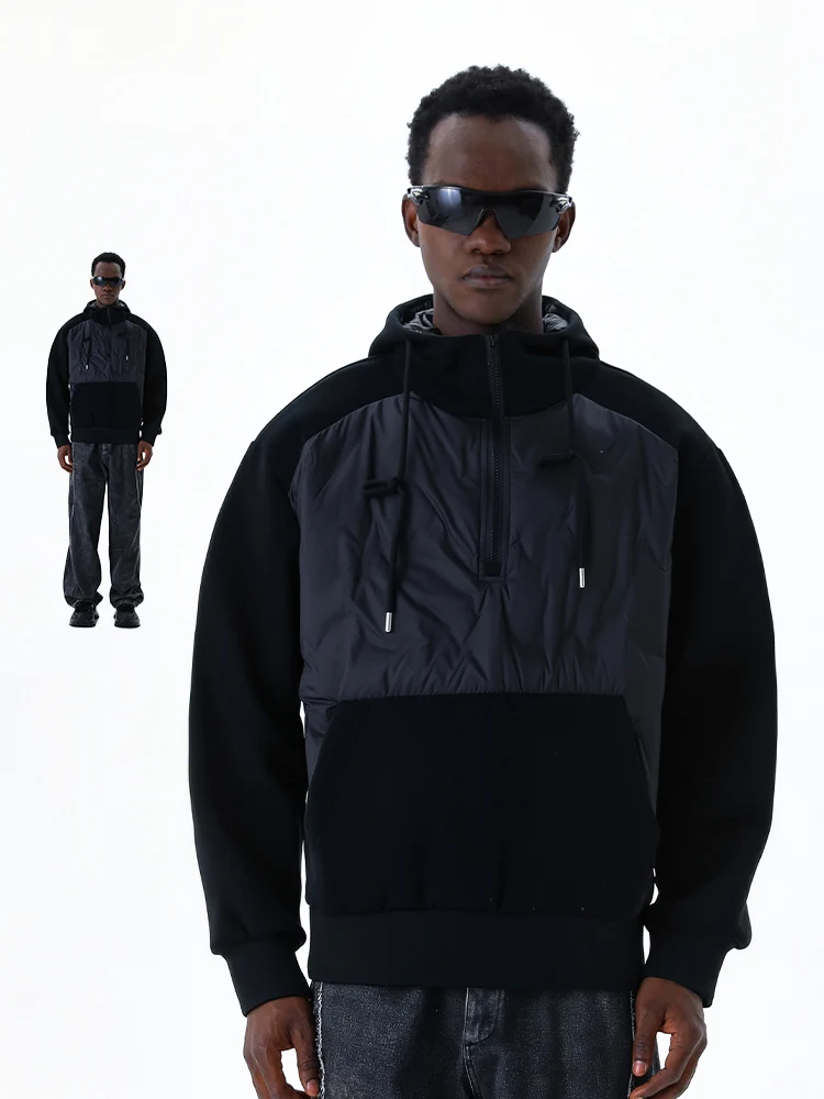 

MMOPTOP Утепленная черная куртка-худи для мужчин, зимняя теплая стеганая куртка с воротником-стойкой, из нейлонового волокна, для пар